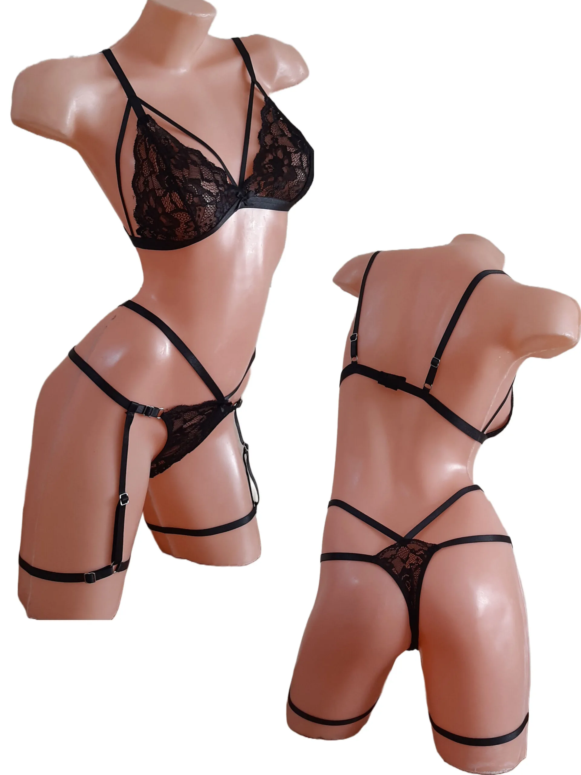 Conjunto Lenceria de Puntilla con Arnes (art 2026) Talle 85 al 100 - Imagen 4